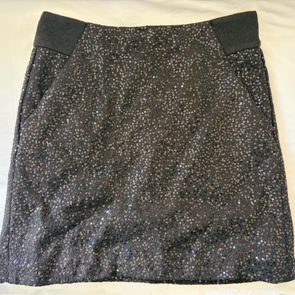 Elegant Black Wool Ann Taylor Sequin Skirt